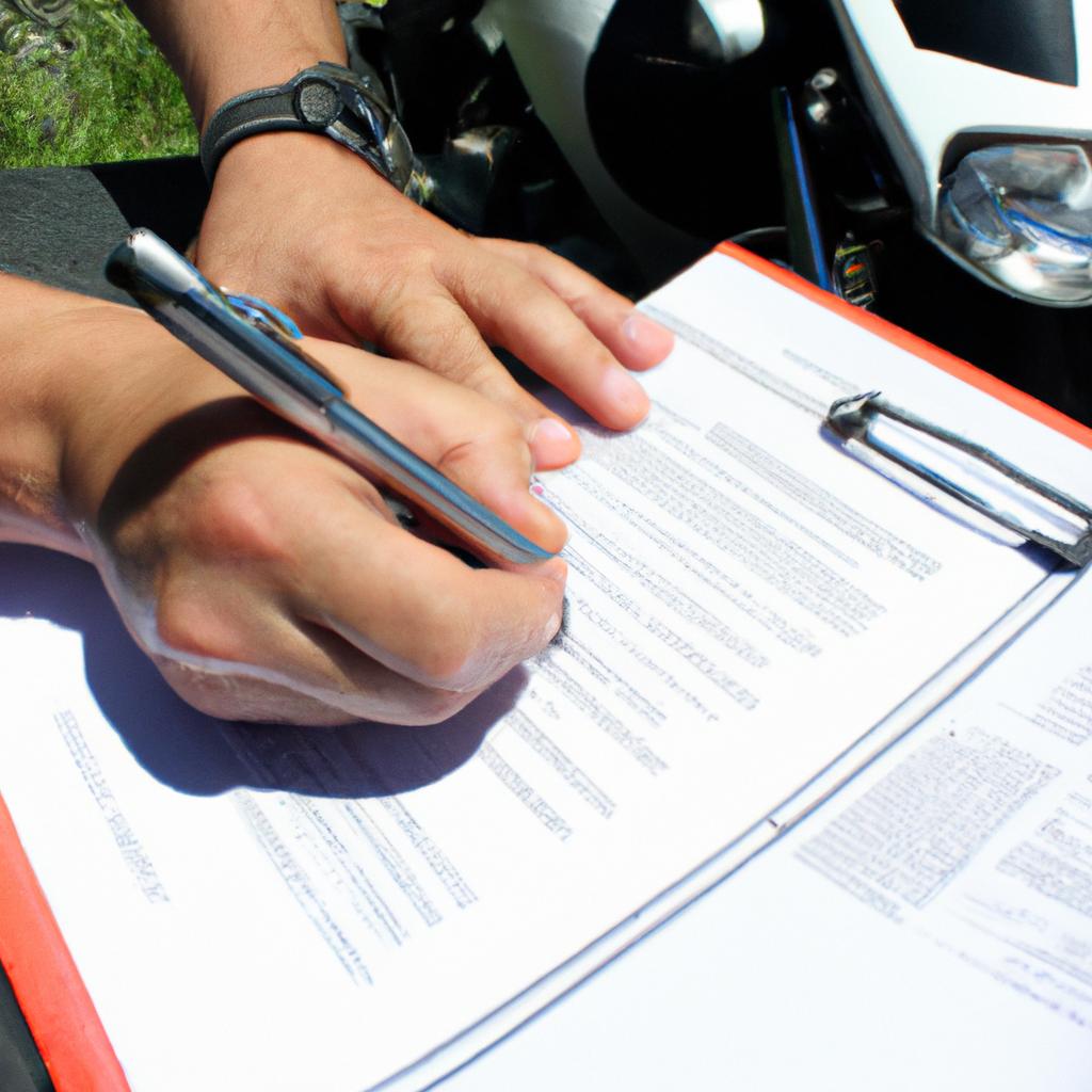 Person signing motorcycle financing documents