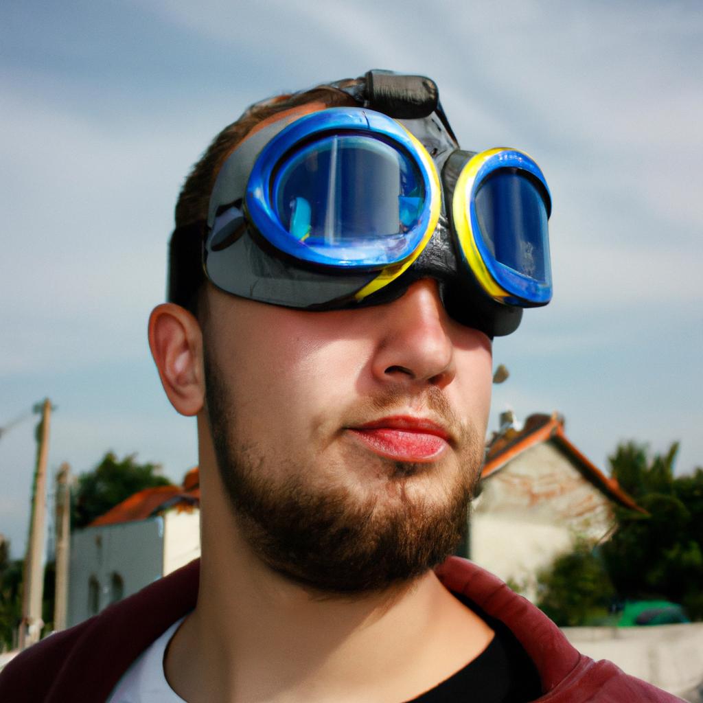 Person wearing motorcycle goggles