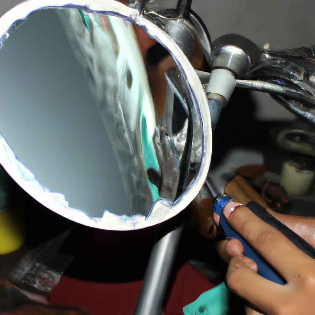 Person customizing motorcycle mirror