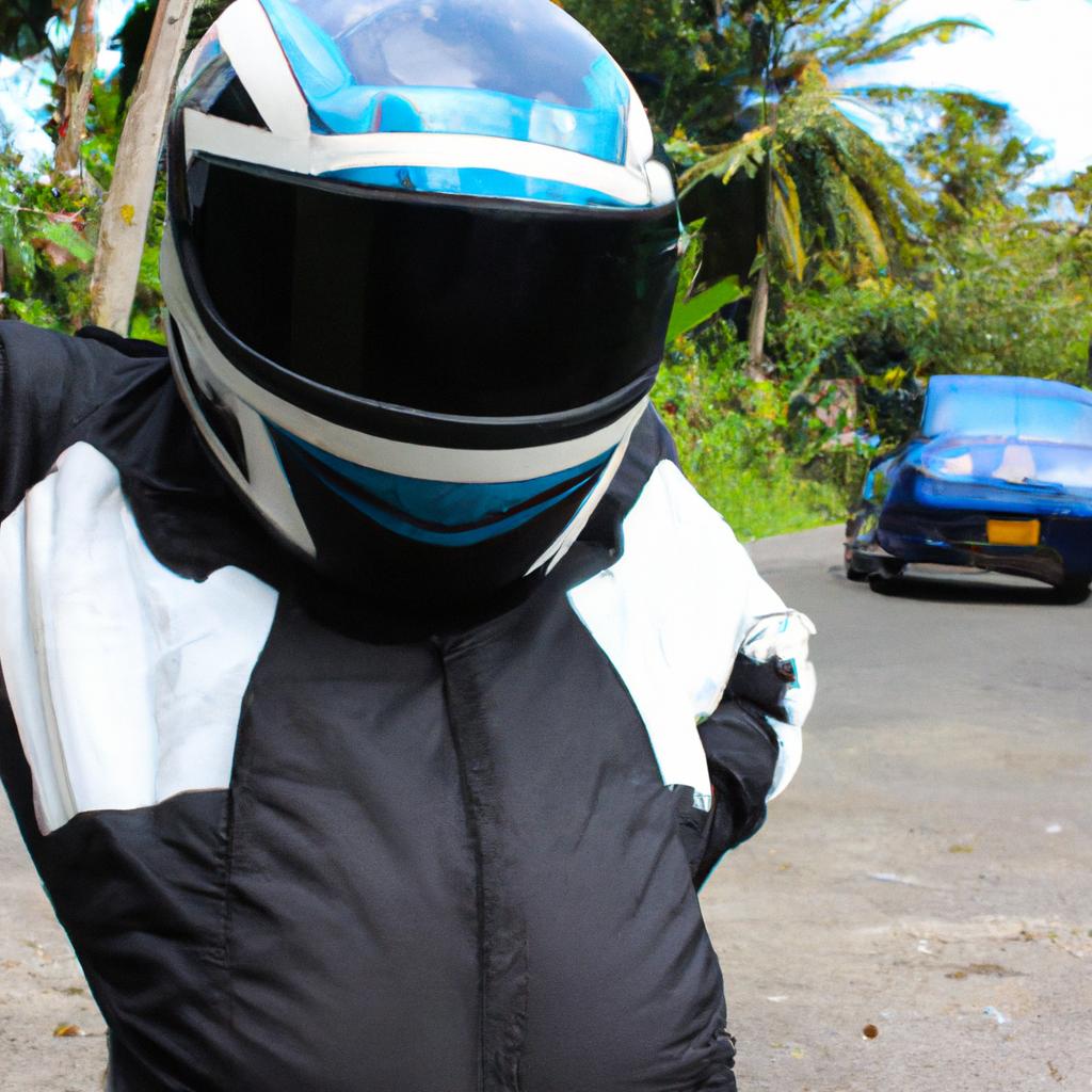 Person wearing motorcycle safety gear