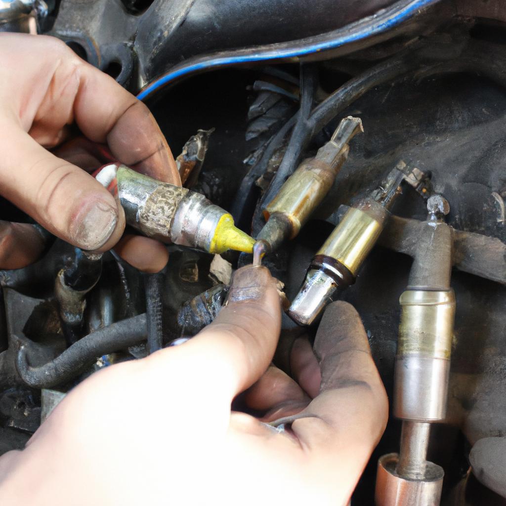Person replacing motorcycle spark plug